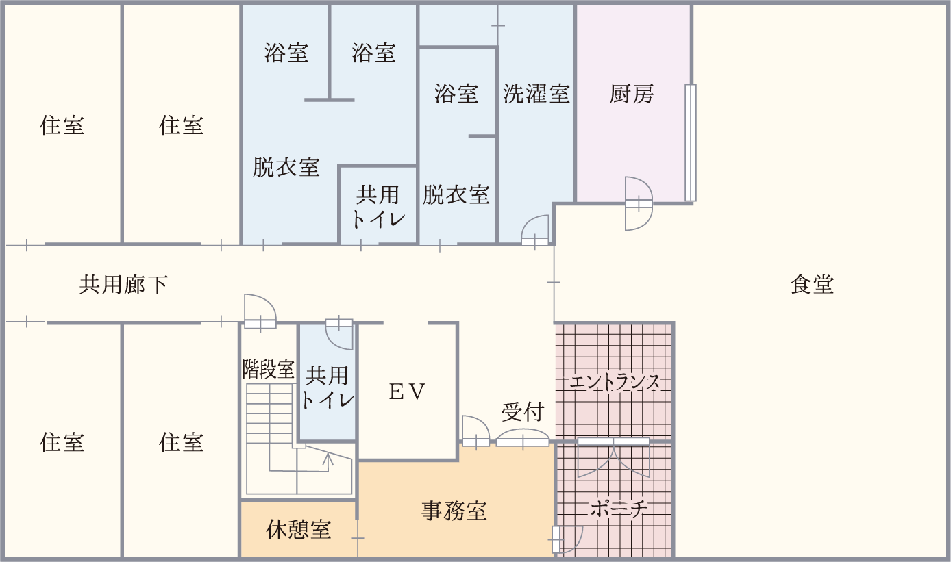 サービス付き高齢者向け住宅kaula(カウラ)の1F平面図